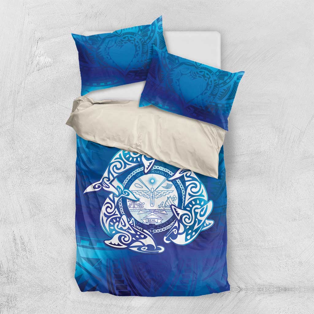 Marshall Islands Manit Day Bedding Set Tribal Dolphin With Marshall Seal - Polynesian Pride