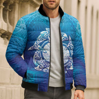 Marshall Islands Manit Day Bomber Puffer Jacket Tribal Dolphin With Marshall Seal - Polynesian Pride