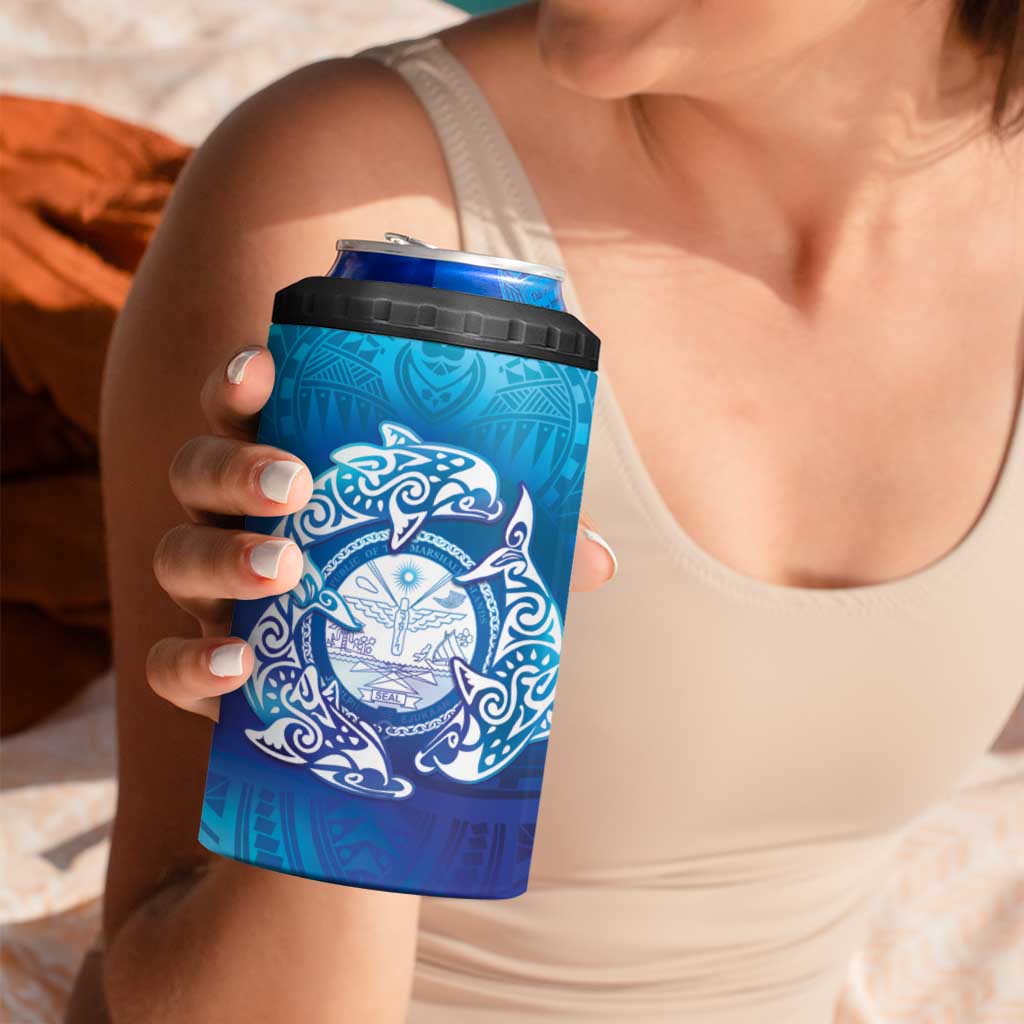 Marshall Islands Manit Day 4 in 1 Can Cooler Tumbler Tribal Dolphin With Marshall Seal - Polynesian Pride