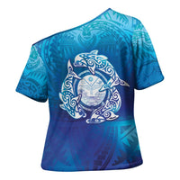 Marshall Islands Manit Day Cross Shoulder Shirt Tribal Dolphin With Marshall Seal - Polynesian Pride