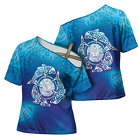 Marshall Islands Manit Day Cross Shoulder Shirt Tribal Dolphin With Marshall Seal - Polynesian Pride