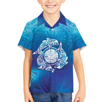 Marshall Islands Manit Day Family Matching Off Shoulder Short Dress and Hawaiian Shirt Tribal Dolphin With Marshall Seal - Polynesian Pride