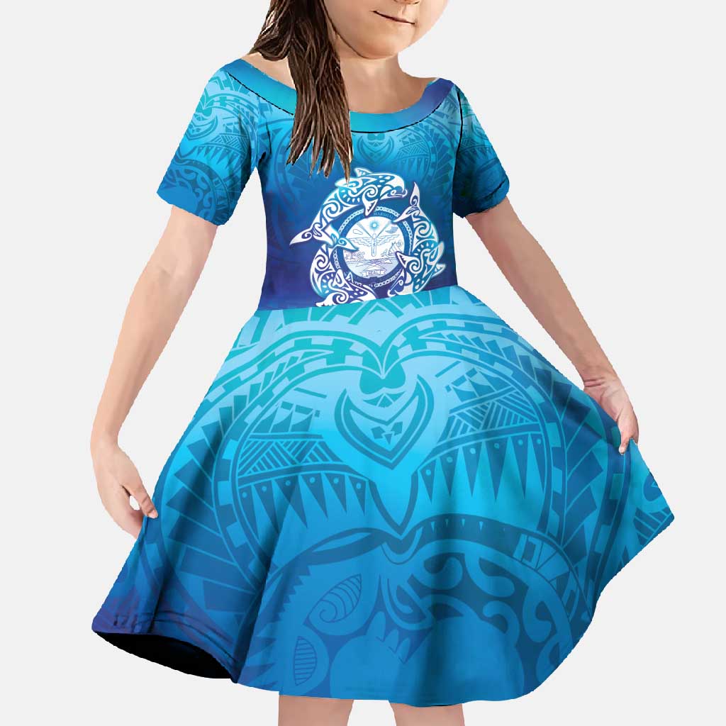 Marshall Islands Manit Day Family Matching Short Sleeve Bodycon Dress and Hawaiian Shirt Tribal Dolphin With Marshall Seal - Polynesian Pride
