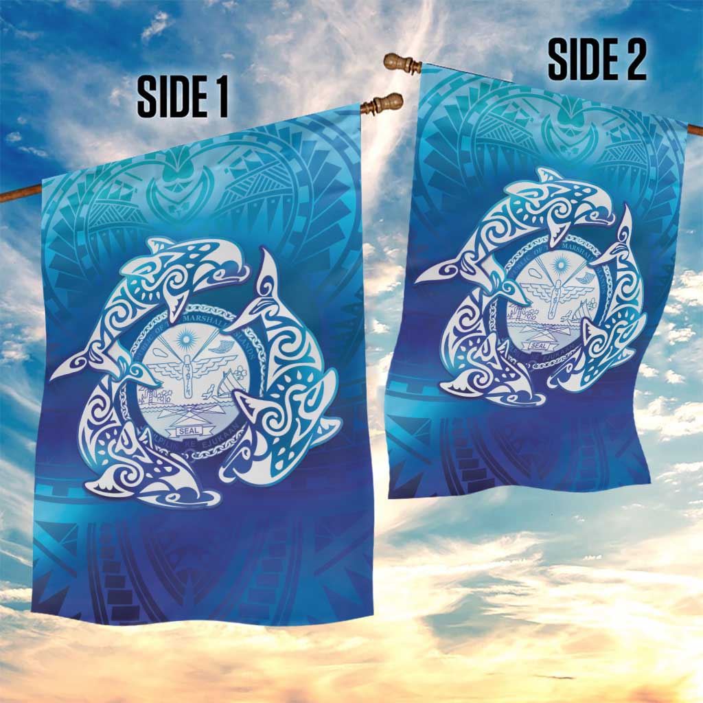 Marshall Islands Manit Day Garden Flag Tribal Dolphin With Marshall Seal - Polynesian Pride