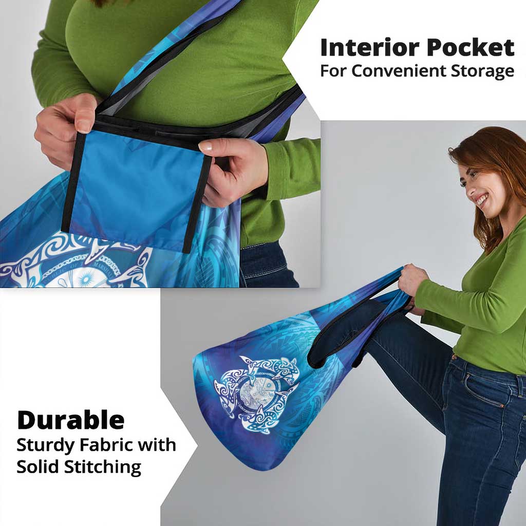 Marshall Islands Manit Day Grocery Bag Tribal Dolphin With Marshall Seal - Polynesian Pride