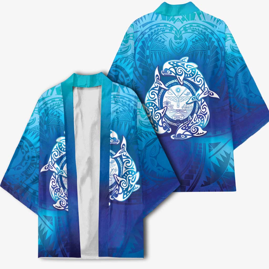 Marshall Islands Manit Day Kimono Tribal Dolphin With Marshall Seal - Polynesian Pride