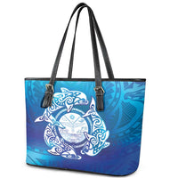 Marshall Islands Manit Day Leather Tote Bag Tribal Dolphin With Marshall Seal - Polynesian Pride