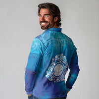 Marshall Islands Manit Day Long Sleeve Polo Shirt Tribal Dolphin With Marshall Seal - Polynesian Pride