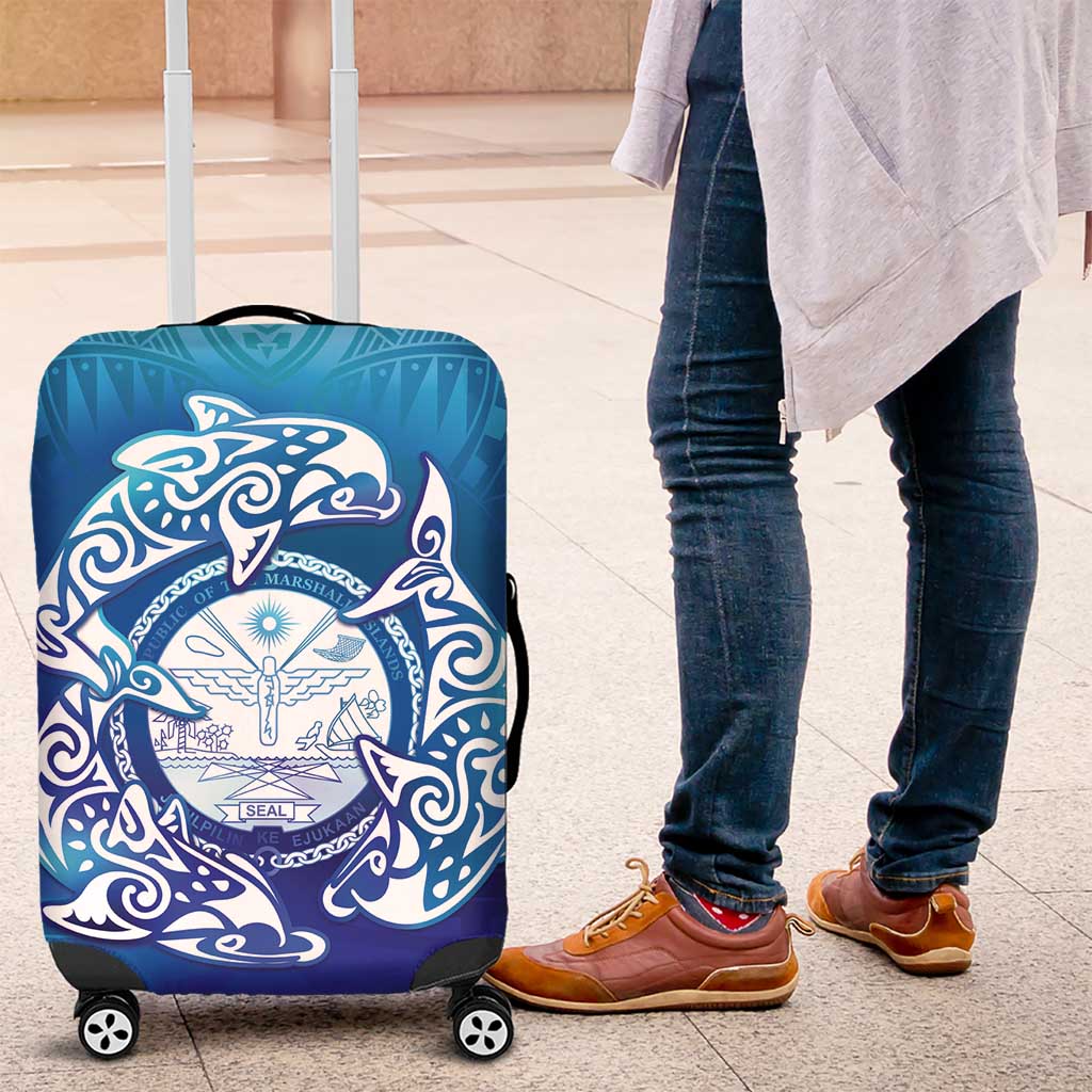 Marshall Islands Manit Day Luggage Cover Tribal Dolphin With Marshall Seal - Polynesian Pride