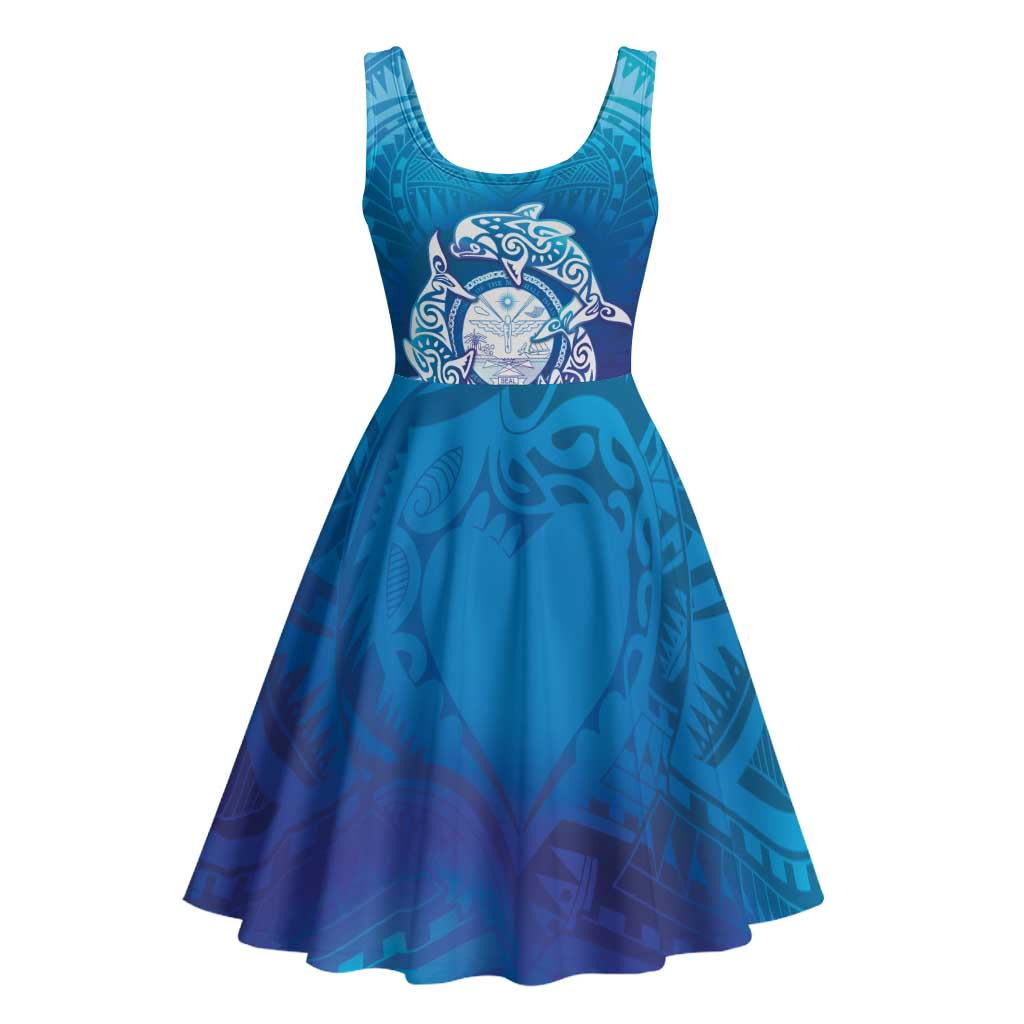 Marshall Islands Manit Day Midi Dress Tribal Dolphin With Marshall Seal - Polynesian Pride
