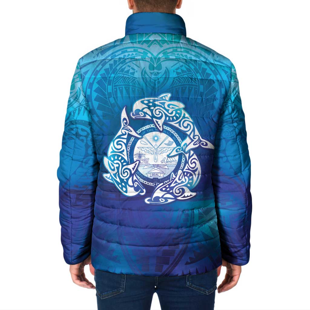Marshall Islands Manit Day Padded Jacket Tribal Dolphin With Marshall Seal - Polynesian Pride