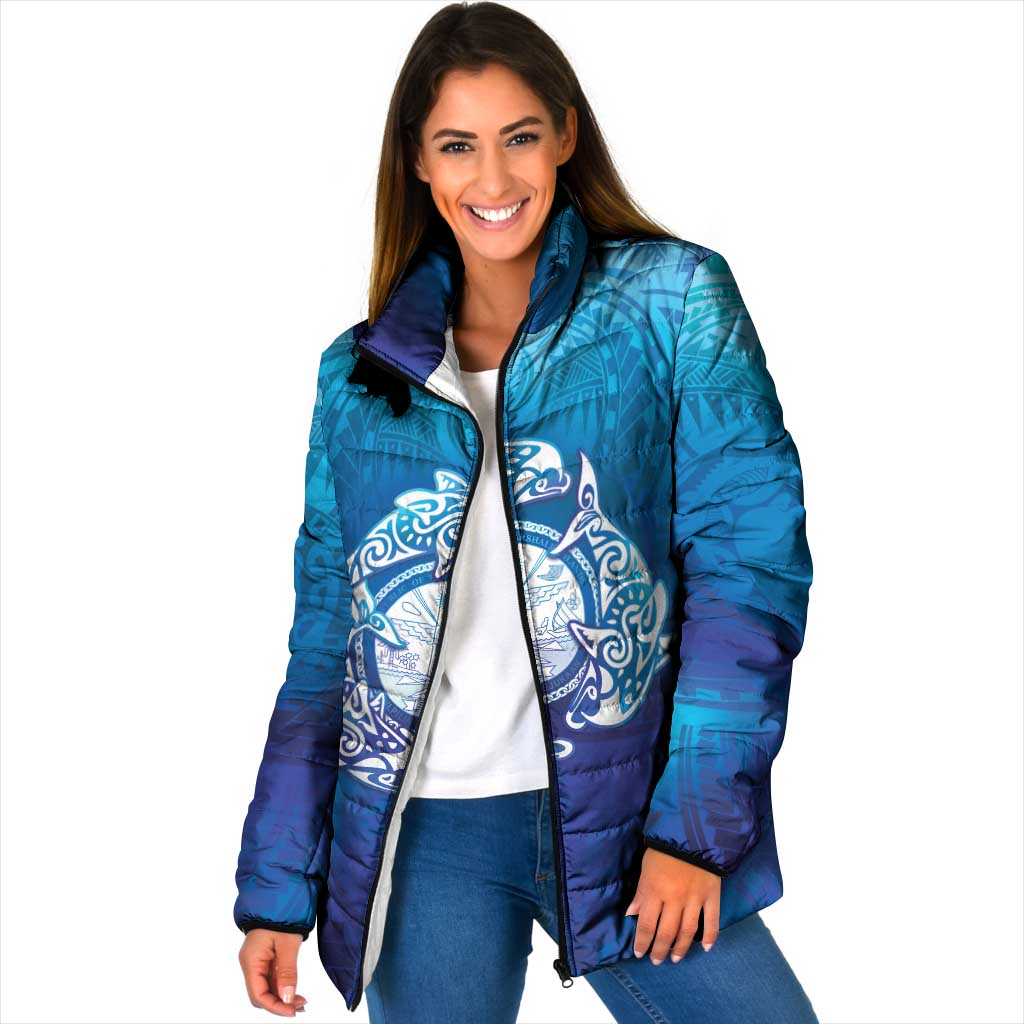Marshall Islands Manit Day Padded Jacket Tribal Dolphin With Marshall Seal - Polynesian Pride