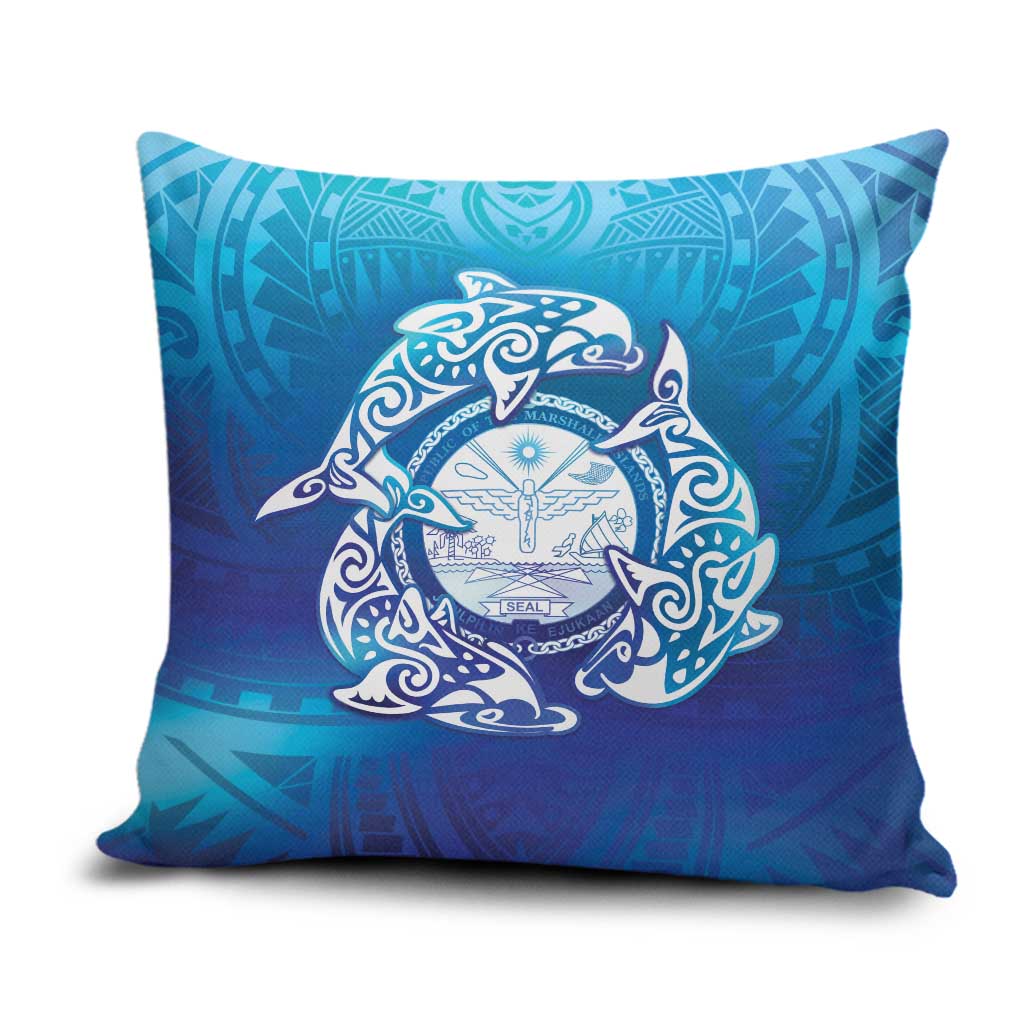 Marshall Islands Manit Day Pillow Cover Tribal Dolphin With Marshall Seal - Polynesian Pride