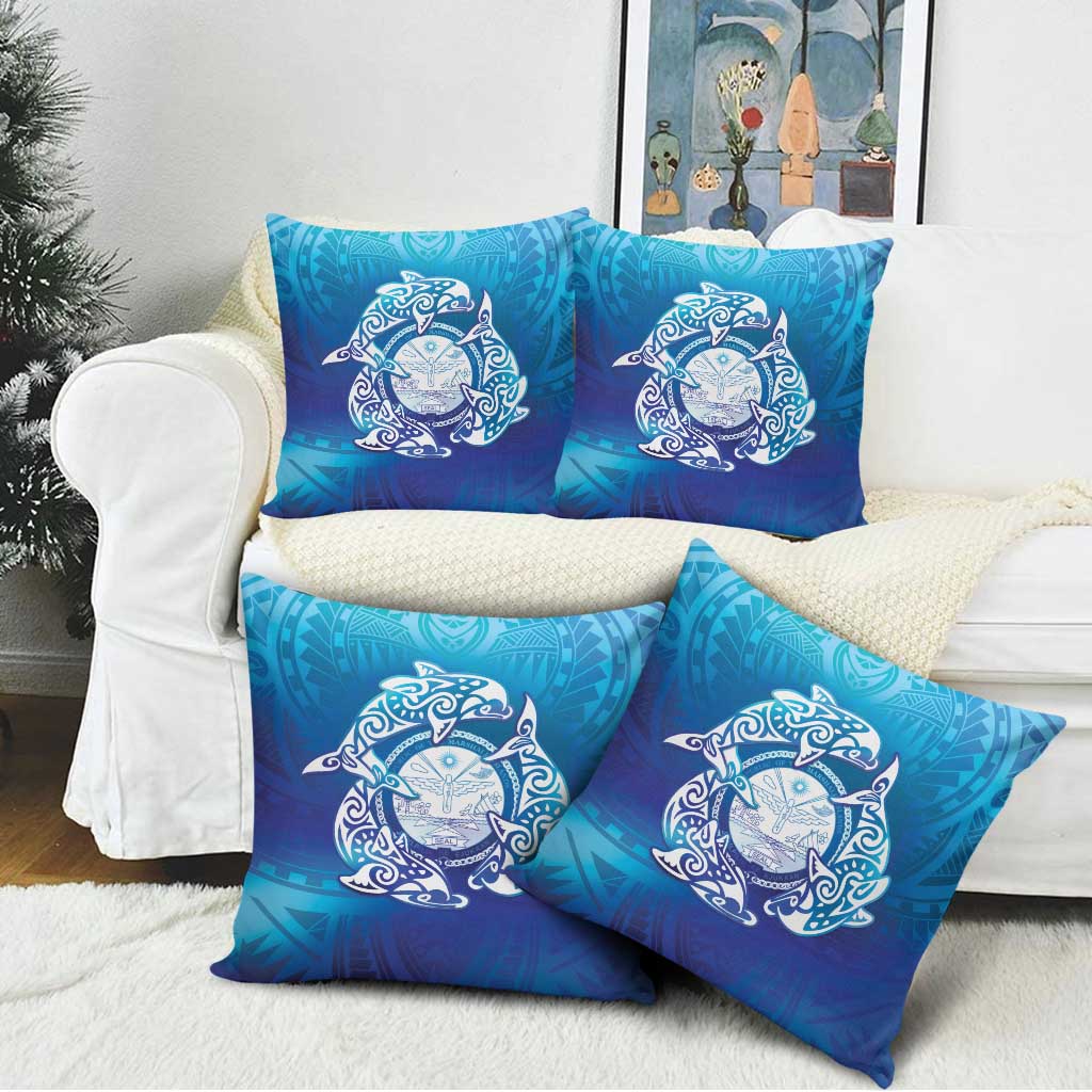 Marshall Islands Manit Day Pillow Cover Tribal Dolphin With Marshall Seal - Polynesian Pride