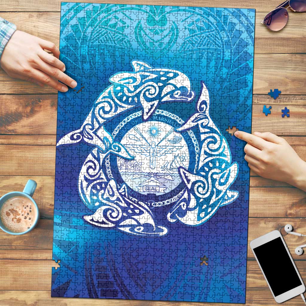 Marshall Islands Manit Day Puzzle Tribal Dolphin With Marshall Seal - Polynesian Pride