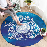 Marshall Islands Manit Day Round Carpet Tribal Dolphin With Marshall Seal - Polynesian Pride