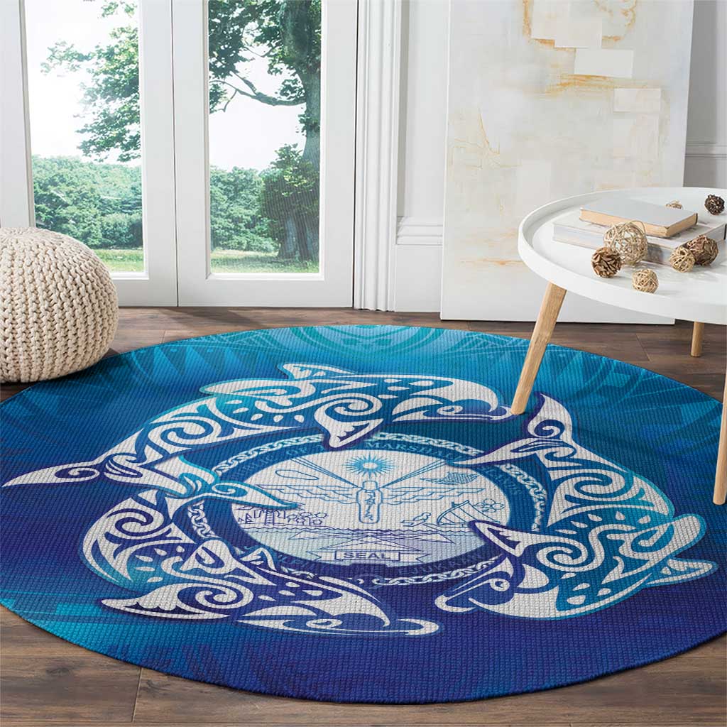 Marshall Islands Manit Day Round Carpet Tribal Dolphin With Marshall Seal - Polynesian Pride
