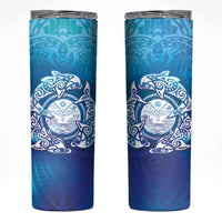 Marshall Islands Manit Day Skinny Tumbler Tribal Dolphin With Marshall Seal - Polynesian Pride