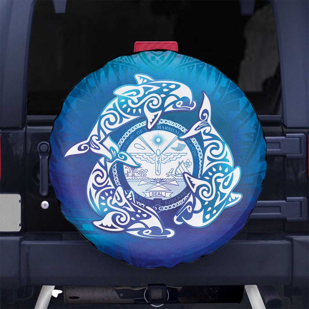 Marshall Islands Manit Day Spare Tire Cover Tribal Dolphin With Marshall Seal - Polynesian Pride