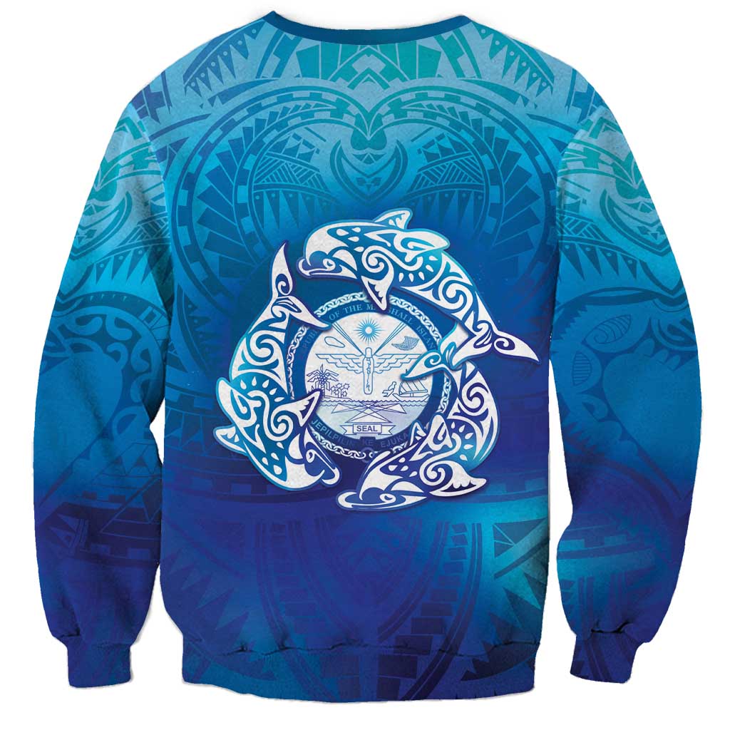 Marshall Islands Manit Day Sweatshirt Tribal Dolphin With Marshall Seal - Polynesian Pride