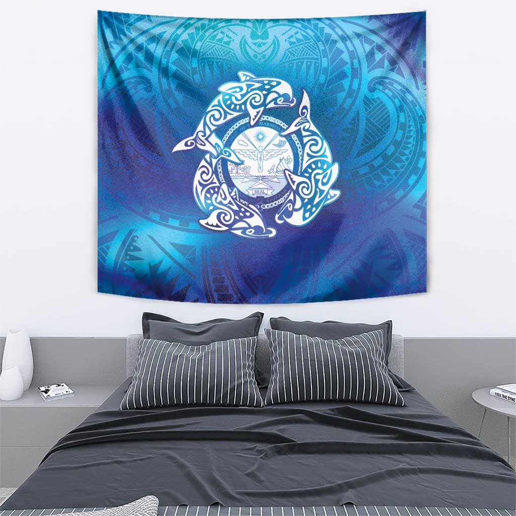 Marshall Islands Manit Day Tapestry Tribal Dolphin With Marshall Seal - Polynesian Pride