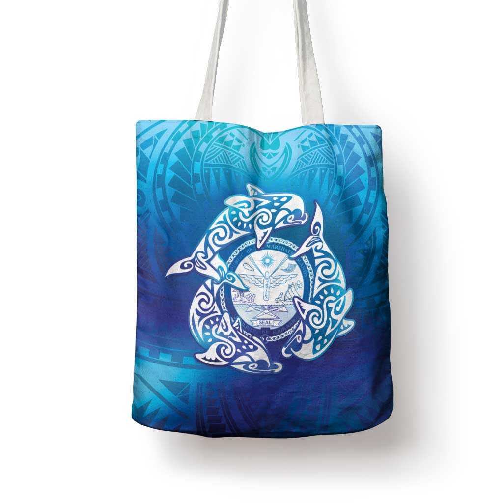 Marshall Islands Manit Day Tote Bag Tribal Dolphin With Marshall Seal - Polynesian Pride