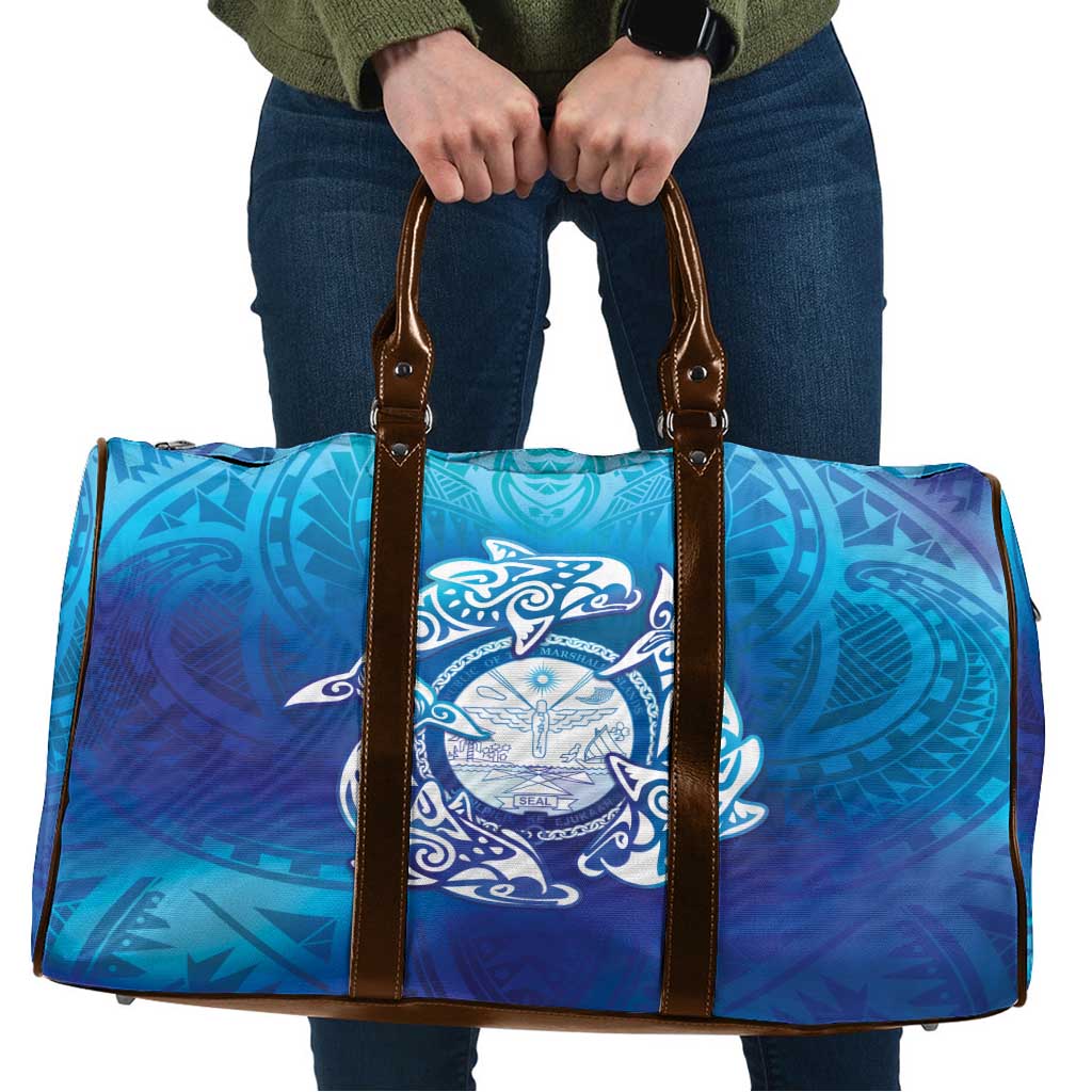 Marshall Islands Manit Day Travel Bag Tribal Dolphin With Marshall Seal - Polynesian Pride