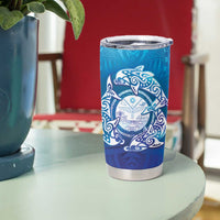 Marshall Islands Manit Day Tumbler Cup Tribal Dolphin With Marshall Seal - Polynesian Pride