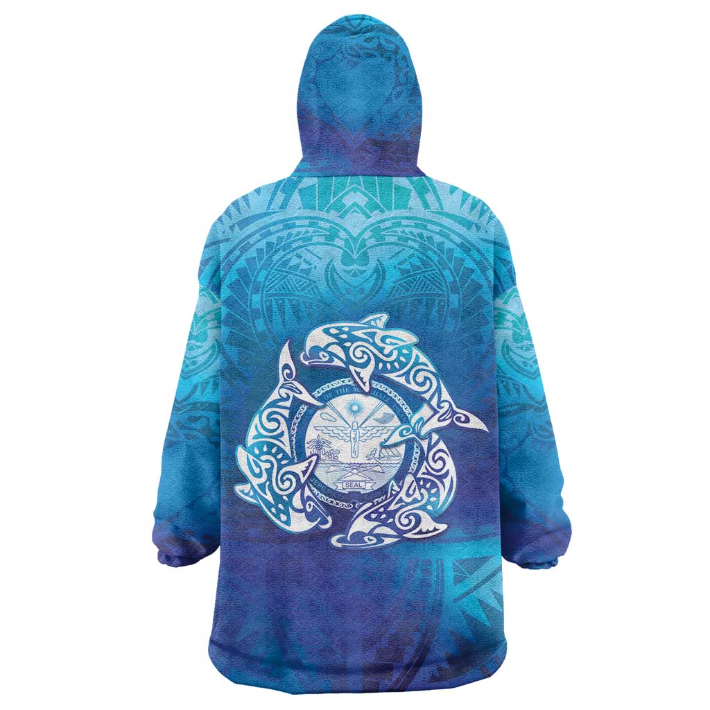 Marshall Islands Manit Day Wearable Blanket Hoodie Tribal Dolphin With Marshall Seal - Polynesian Pride