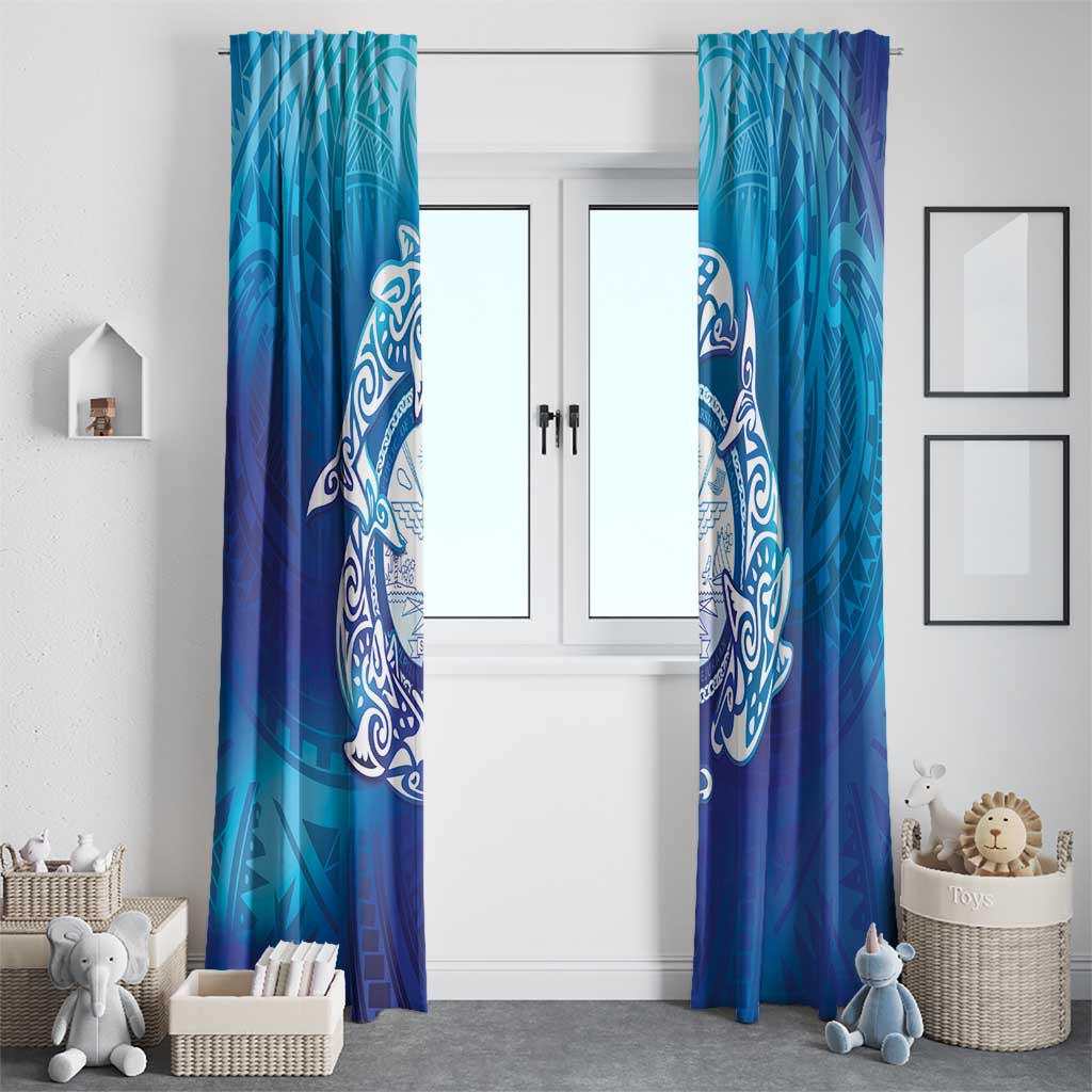 Marshall Islands Manit Day Window Curtain Tribal Dolphin With Marshall Seal - Polynesian Pride