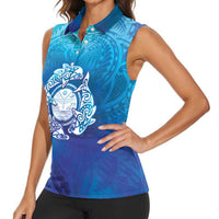 Marshall Islands Manit Day Women Sleeveless Polo Shirt Tribal Dolphin With Marshall Seal - Polynesian Pride