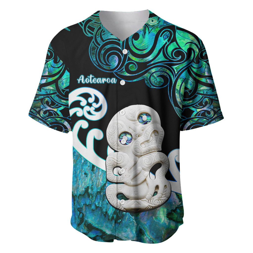 Aotearoa New Zealand Baseball Jersey Paua Shell Fern Koru With Maori Hei Tiki LT05 Green - Polynesian Pride