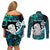 Aotearoa New Zealand Couples Matching Off Shoulder Short Dress and Long Sleeve Button Shirts Paua Shell Fern Koru With Maori Hei Tiki LT05 - Polynesian Pride