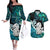 Aotearoa New Zealand Couples Matching Off The Shoulder Long Sleeve Dress and Hawaiian Shirt Paua Shell Fern Koru With Maori Hei Tiki LT05 Green - Polynesian Pride