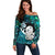 Aotearoa New Zealand Off Shoulder Sweater Paua Shell Fern Koru With Maori Hei Tiki LT05 Women Green - Polynesian Pride