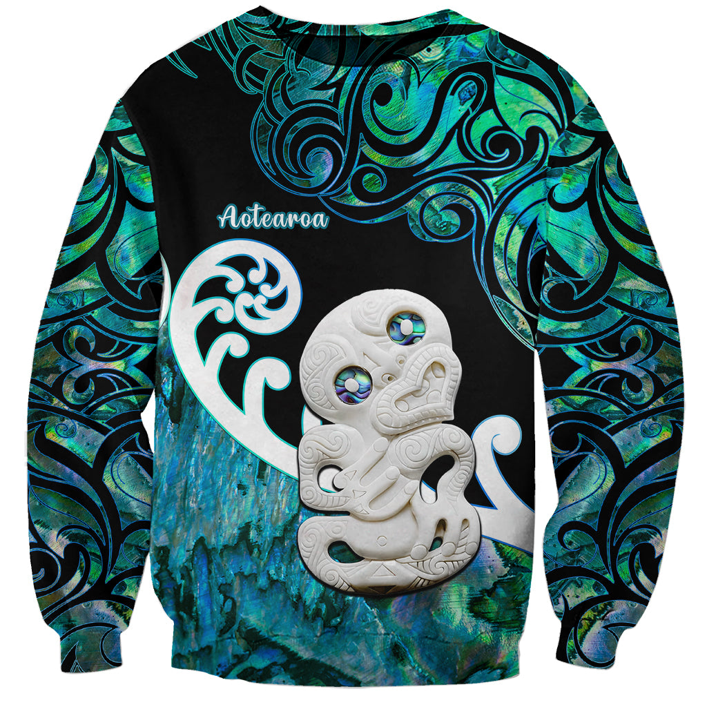 Aotearoa New Zealand Sweatshirt Paua Shell Fern Koru With Maori Hei Tiki LT05 Unisex Green - Polynesian Pride