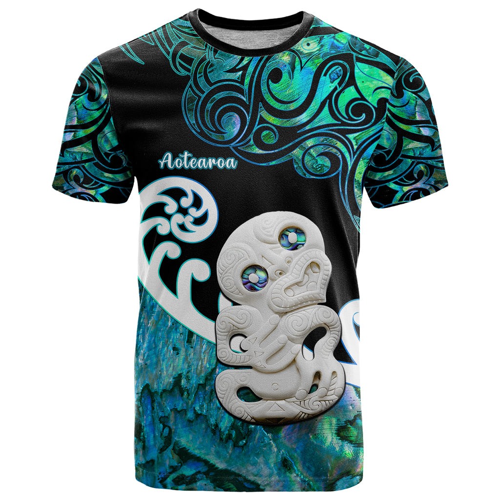 Aotearoa New Zealand T Shirt Paua Shell Fern Koru With Maori Hei Tiki LT05 Green - Polynesian Pride