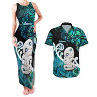 Personalized Aotearoa New Zealand Couples Matching Tank Maxi Dress and Hawaiian Shirt Paua Shell Fern Koru With Maori Hei Tiki LT05 Green - Polynesian Pride