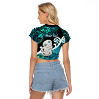 Personalized Aotearoa New Zealand Raglan Cropped T Shirt Paua Shell Fern Koru With Maori Hei Tiki LT05 - Polynesian Pride