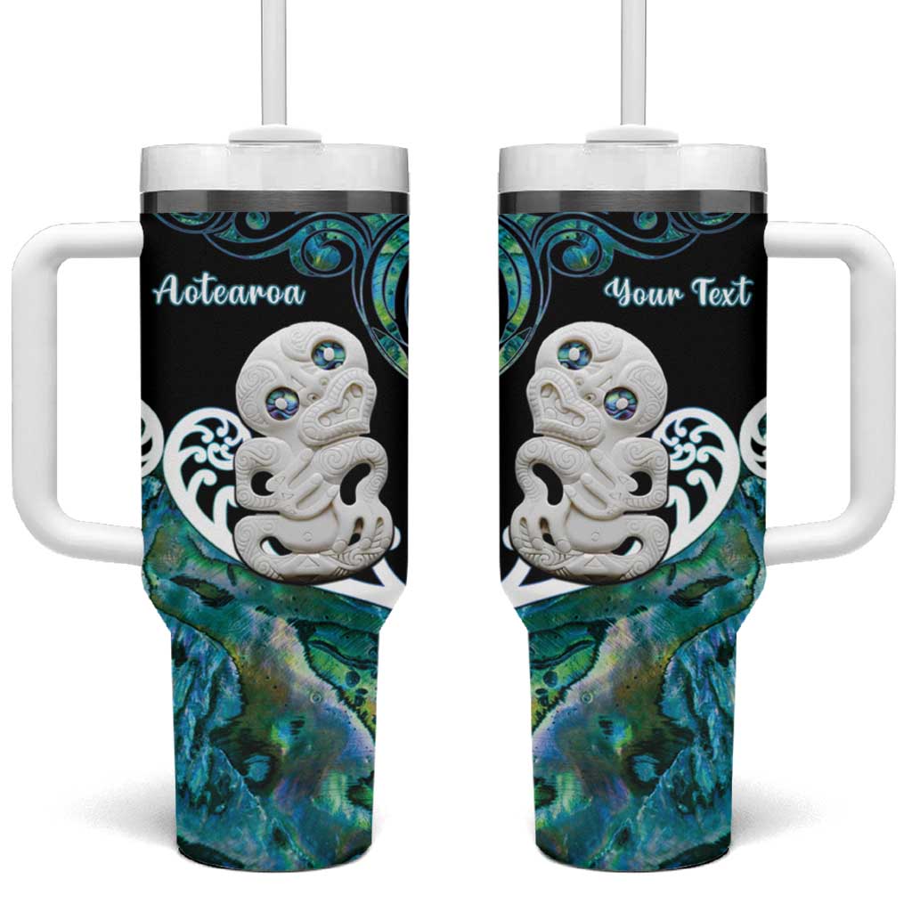 Personalized Aotearoa New Zealand Tumbler With Handle Paua Shell Fern Koru With Maori Hei Tiki