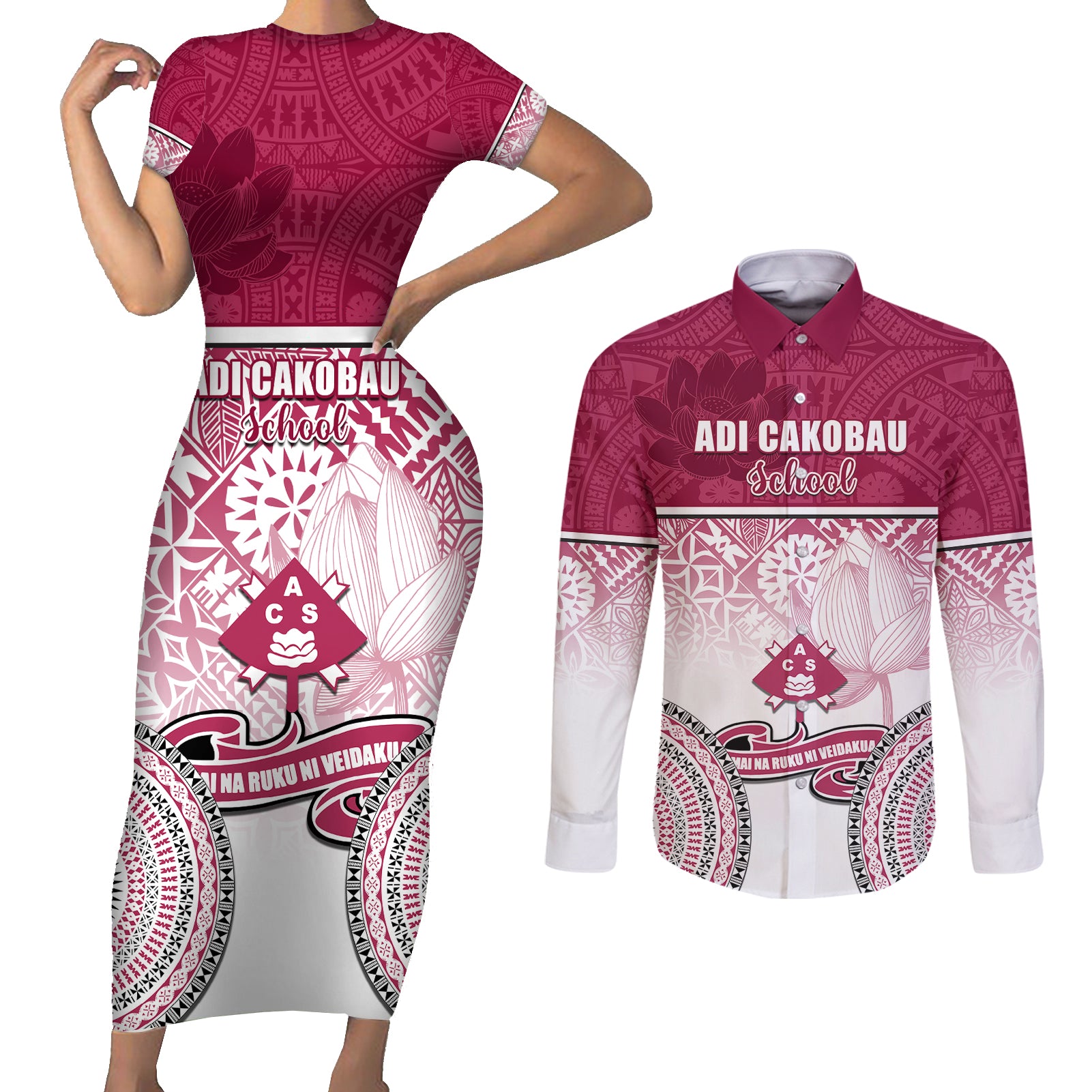 adi-cakobau-school-couples-matching-short-sleeve-bodycon-dress-and-long-sleeve-button-shirts-75th-anniversary