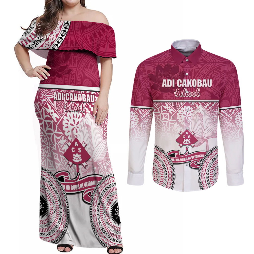 personalized-adi-cakobau-school-couples-matching-off-shoulder-maxi-dress-and-long-sleeve-button-shirts-with-fijian-tapa-pattern