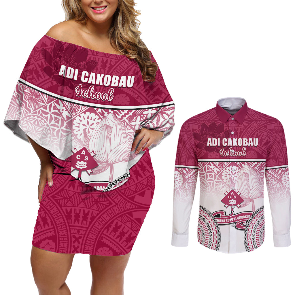 personalized-adi-cakobau-school-couples-matching-off-shoulder-short-dress-and-long-sleeve-button-shirts-with-fijian-tapa-pattern