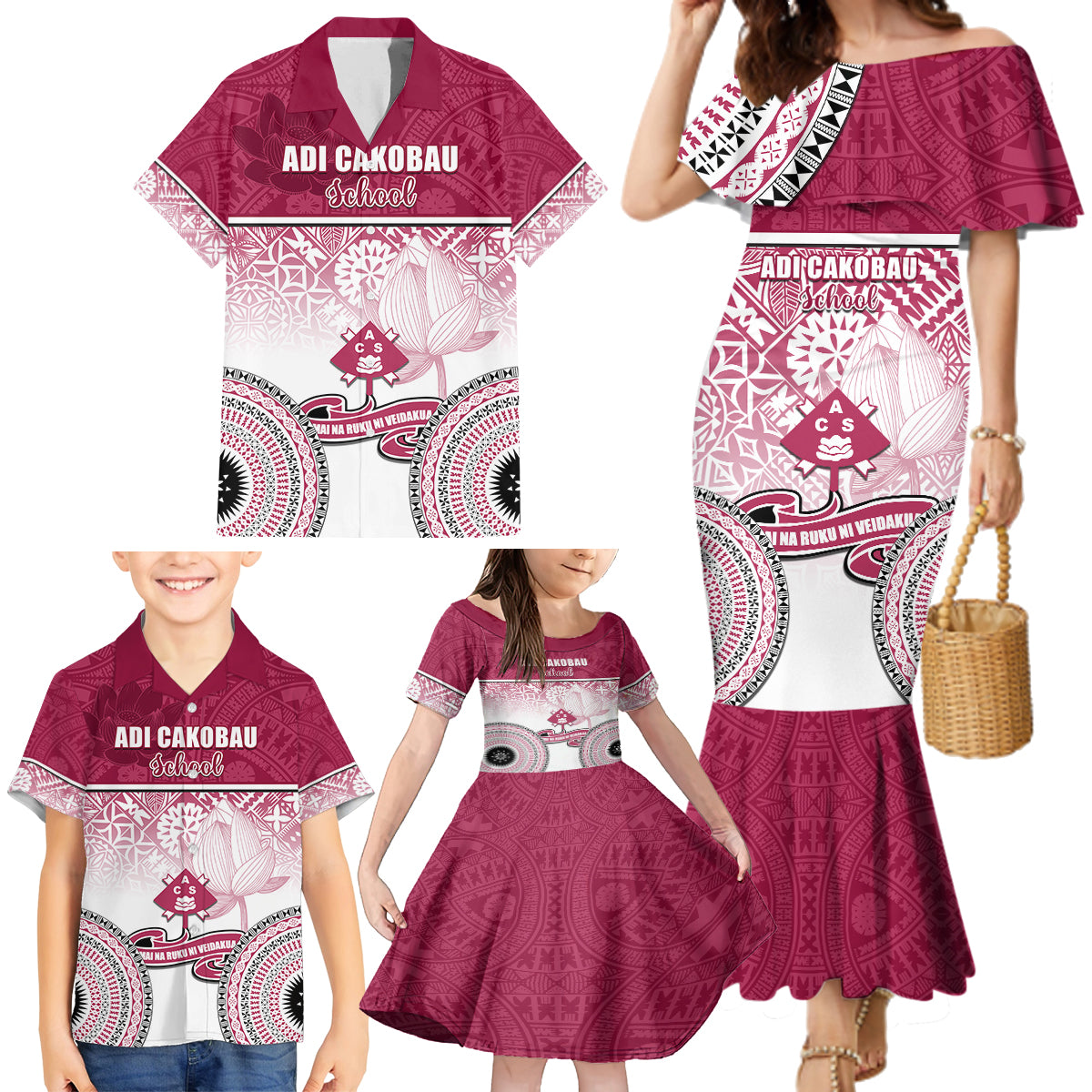 Personalized Adi Cakobau School Family Matching Mermaid Dress and Hawaiian Shirt With Fijian Tapa Pattern LT05 - Polynesian Pride