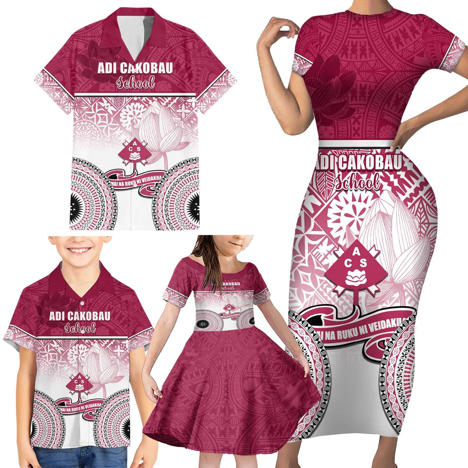 Personalized Adi Cakobau School Family Matching Short Sleeve Bodycon Dress and Hawaiian Shirt With Fijian Tapa Pattern LT05 - Polynesian Pride