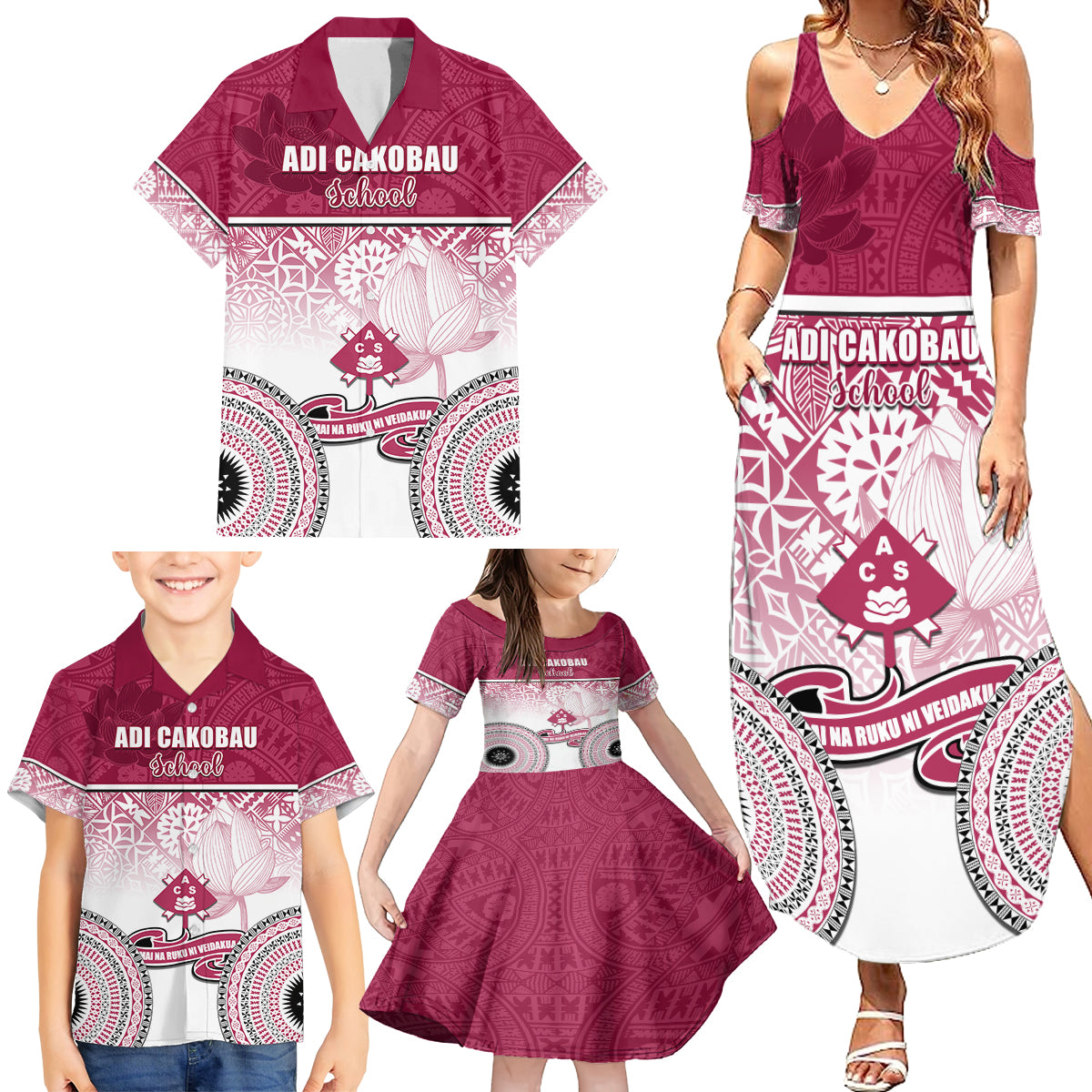 Personalized Adi Cakobau School Family Matching Summer Maxi Dress and Hawaiian Shirt With Fijian Tapa Pattern LT05 - Polynesian Pride