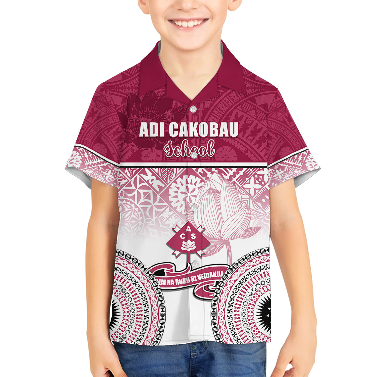 Personalized Adi Cakobau School Family Matching Tank Maxi Dress and Hawaiian Shirt With Fijian Tapa Pattern LT05 Son's Shirt Pink - Polynesian Pride