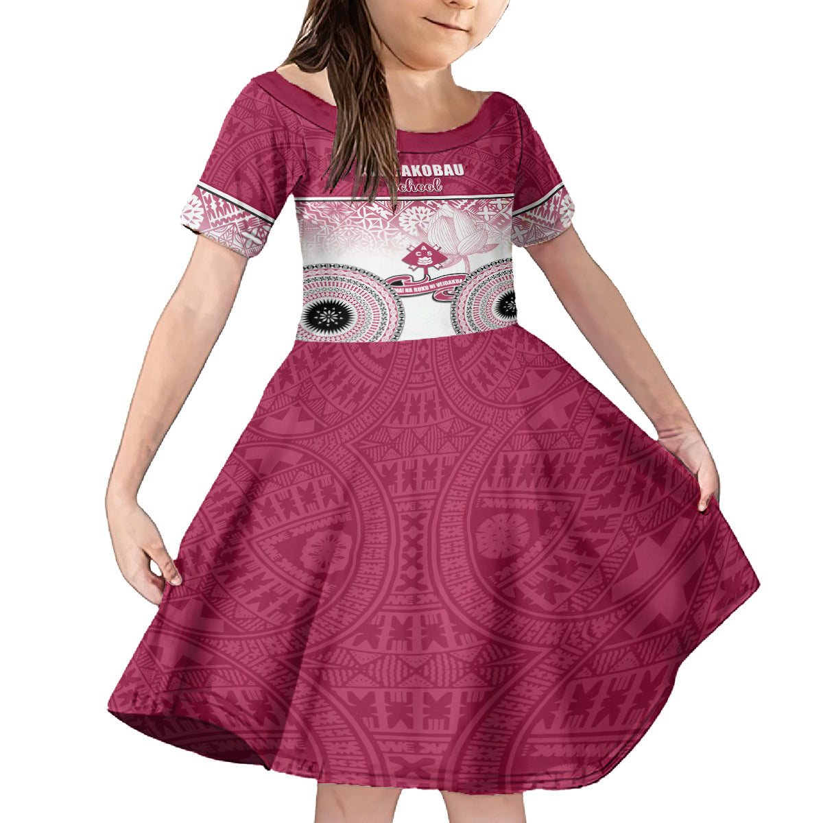 Personalized Adi Cakobau School Kid Short Sleeve Dress With Fijian Tapa Pattern LT05 KID Pink - Polynesian Pride