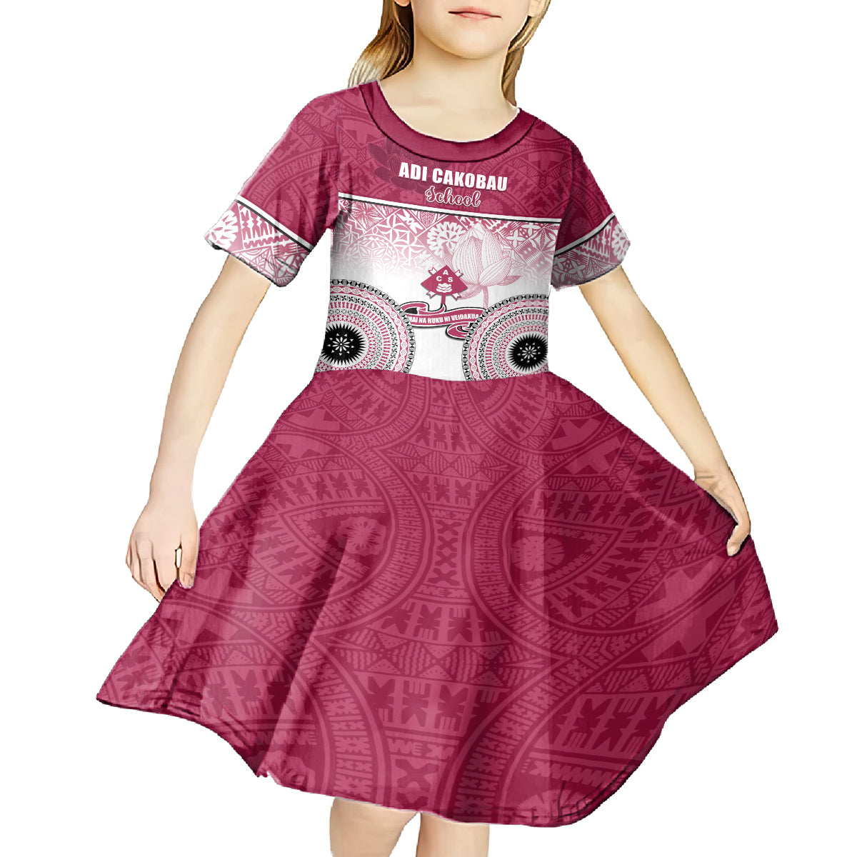 Personalized Adi Cakobau School Kid Short Sleeve Dress With Fijian Tapa Pattern LT05 - Polynesian Pride