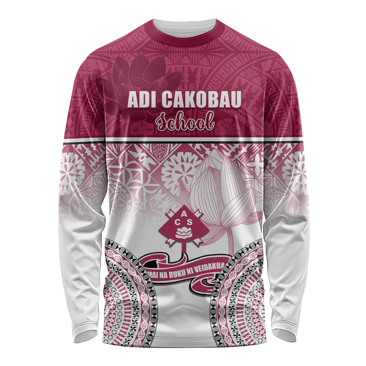 Personalized Adi Cakobau School Long Sleeve Shirt With Fijian Tapa Pattern LT05 Unisex Pink - Polynesian Pride